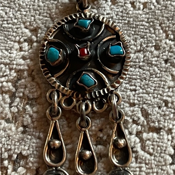 Turquoise & Coral Earrings and Ring - Sterling Silver - Picture 3 of 4